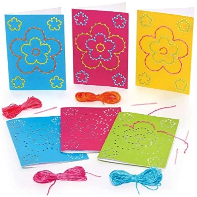 Afbeelding van Baker Ross FC740 Bloem rijgen String Art Card Kits Pack van 6, Naaien Kunst en Ambachten voor kinderen, Papier knutselens Kit
