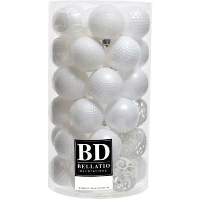 Afbeelding van 37x stuks kunststof kerstballen wit 6 cm inclusief kerstbalhaakjes Kerstbal