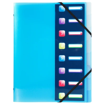 Afbeelding van Exacompta Ref. 56610E 1 Sorteermap Crystal 3 kleppen met elastiek en uitgesneden vensters omslag binnenkant in polypropyleen 8 vakken afmeting 24x32 cm A4 willekeurige kleuren