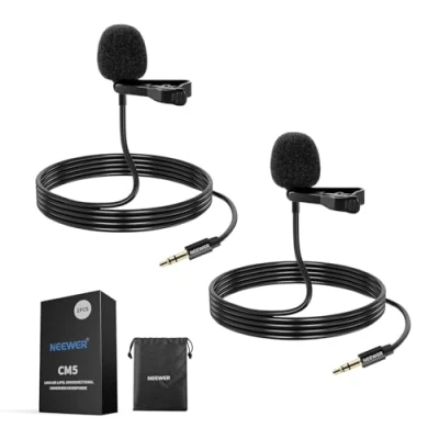 Afbeelding van NEEWER Lavalier Reversmicrofoon (2 stuks), omnidirectionele condensator bedrade clip on Lav microfoon voor podium, YouTube Live Streaming, compatibel met Rode Wireless GO II 2 DJI draadloze
