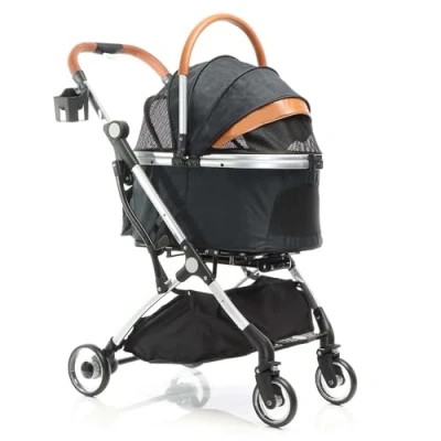 Afbeelding van Fudajo Luxe hondenwagen 2 in 1 zwart inklapbare hondenbuggy met plank; kinderwagen voor honden, overdekte buggy afneembare mand Multistrobe