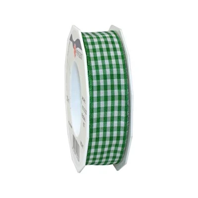 Afbeelding van Präsent Vichy Bedraad lint Groen Wit 25 mm Breedte, 20 m Lengte