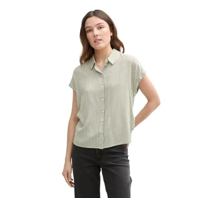 Afbeelding van TOM Tailor Denim Overhemdblouse, Dames, Maat: XS, Vertical green white stripe