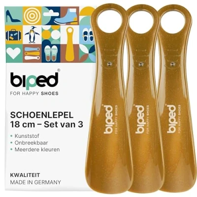 Afbeelding van biped set van 3 schoenlepels kunststof 18 cm schoenlepel Duitse productie z1570(metallic gold)