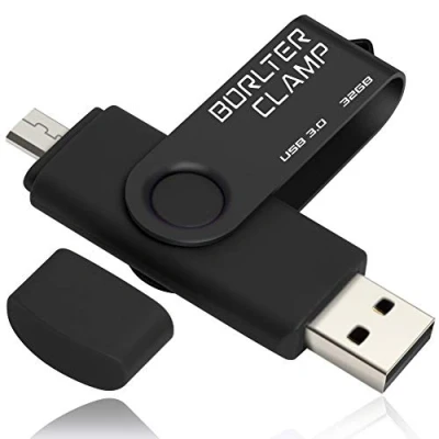 Afbeelding van BorlterClamp 32GB USB Stick 3.0 Dual Flash Drive OTG Geheugenstick met Micro voor Android Smartphone Tablet &amp; Computer (Zwart)