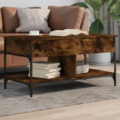 Afbeelding van Salontafel 100x50x50 cm bewerkt hout en metaal gerookt eiken