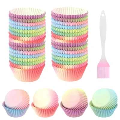Afbeelding van 800 stuks muffinvormpjes, papier, mini muffins, papieren vormpjes, vormpjes met bakkwast, levensmiddelenkwaliteit, muffinvorm, cupcakevormpjes voor bakken, dessert, feest,