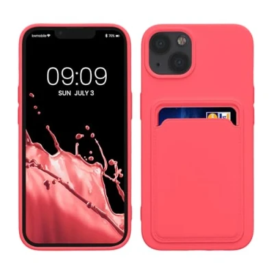 Afbeelding van kwmobile telefoonhoesje geschikt voor Apple iPhone 13 Hoesje met pasjeshouder TPU case in neon roze