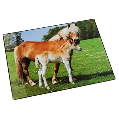 Afbeelding van Läufer 46587 Bureauonderlegger, paard en veulen, 53 x 40 cm, antislip onderlegger voor kinderen, accessoires kinderbureau, met transparant zijvak