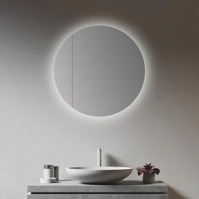 Afbeelding van Talos Picasso Style Spiegelkast, goud/wit, Ø 60 cm, met hoogwaardige aluminium behuizing, modern badkamermeubel geïntegreerde LED verlichting, badkamerspiegel praktische opbergruimte