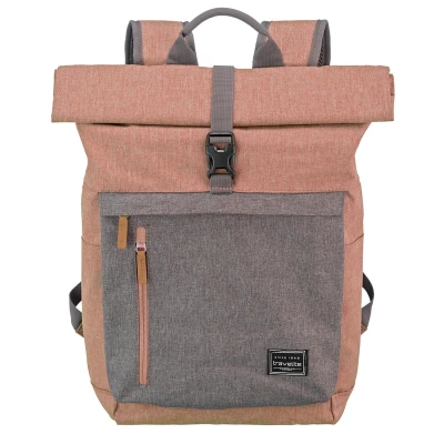 Afbeelding van Travelite Handbagage rugzak met laptopvak 15,6 inch, bagage serie BASICS Daypack Rollup: Praktische rollup functie, 60 cm, 35 liter, 800 gram, roze/grijs, 60, Zakelijk