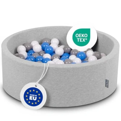 Afbeelding van KiddyMoon Schuim Ballenbak Voor Kinderen Met Ballen Ø 7 Cm Gemaakt In EU, Lichtgrijs:Grijs Wit Blauw,90X30cm/200