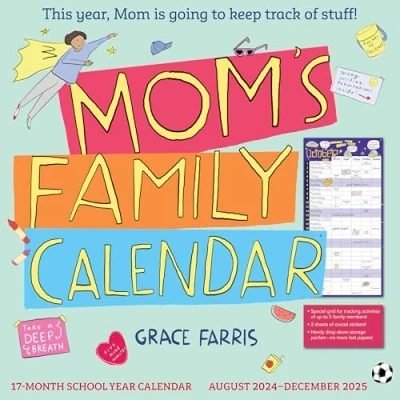 Afbeelding van Mom&#039;s Family Wall Calendar 2024 2025: 17 Month August December 2025 with stickers!