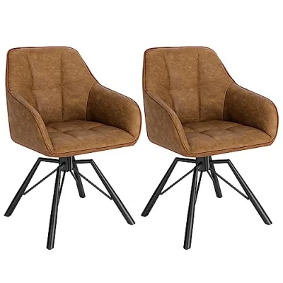 Afbeelding van WOLTU Eetkamerstoelen, draaibaar, set van 2, keukenstoel, beklede stoel, draaistoel, comfortabele stoel met armleuningen, rugleuning, voor eetkamer en woonkamer, kunstleren bekleding, lichtbruin,