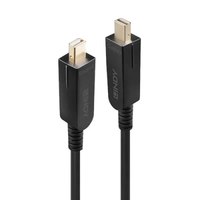 Afbeelding van LINDY 38480 10m Fibre Optic Hybrid Mini DisplayPort 1.4 kabel met afneembare DP stekkers