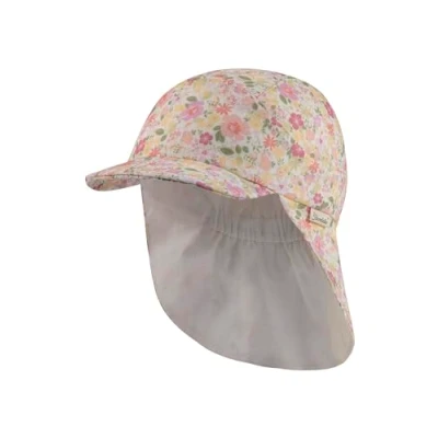 Afbeelding van Sterntaler Peaked cap met nekbescherming bloemen ecru
