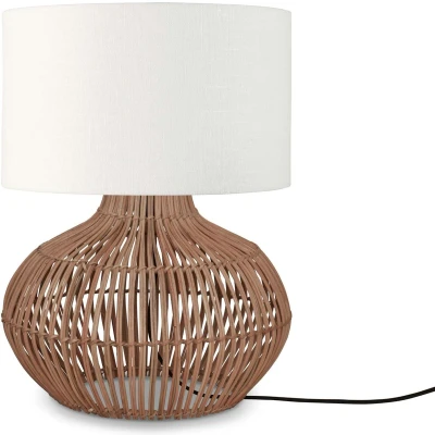 Afbeelding van Good&amp;Mojo Tafellamp Kalahari Rotan Ecolinnen Small Naturel Wit 32x32x48cm