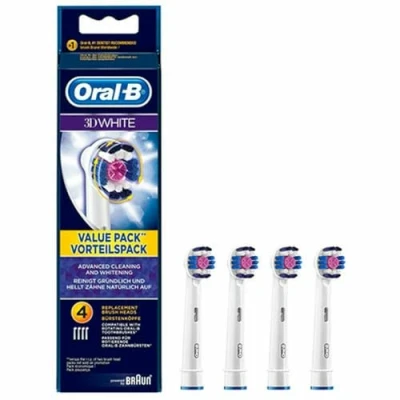 Afbeelding van Oral B White 3D opzetborstels, 4 stuks, originele opzetborstels voor elektrische tandenborstel, CleanMaximiser technologie, wit