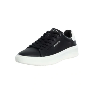 Afbeelding van Skechers Heren Court Break Suit Sneaker, Zwarte Duraleather Witte Hiel Trim, 42 EU