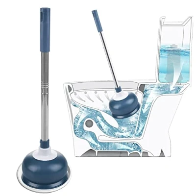 Afbeelding van Ontstopper met plunjer, deblokkeermachine voor toilet/badkamer/wastafel/bad, afvoerverstoppingsverwijderaar, sterke zuigkracht (blauw)