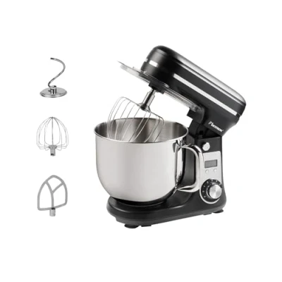 Afbeelding van Bestron Keukenmachine, Super Stille (65dB) 4 in 1 Keukenmachine met DC motor, 6 liter mengkom, incl. deeghaak, garde en klopper, snelheden + pulsefunctie, kleur: Mat Zwart