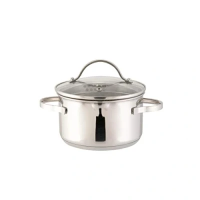 Afbeelding van roestvrijstalen pan met glazen deksel, voor soep en vlees, handige afgietfunctie, diameter ca. 16 cm, inhoud 1,5 liter, bodemdikte 3,5 mm, overige dikte 0,5 wit, Ø cm