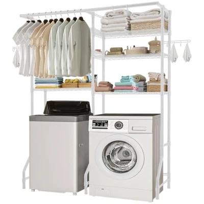 Afbeelding van VEVOR Opbergrek boven wasmachine/droger, dubbele rij, 6 lagen, wit