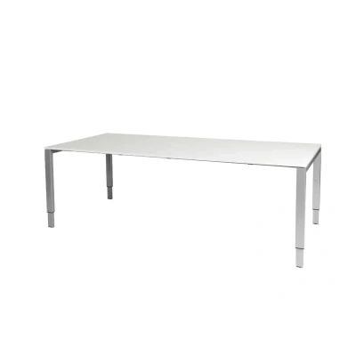 Afbeelding van Domino vergadertafel, hoogte instelbaar (62 85cm) met 200x100cm &#039;zwevend&#039; krijtwit 25mm blad en aluminium (RAL9006) N poot frame