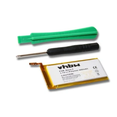 Afbeelding van vhbw Li polymeer batterij 400mAh (3.7V) voor MP3 speler Apple iPod Nano 5e generatie, 5G zoals 616 0406, 0467, P11G73 01 S01.