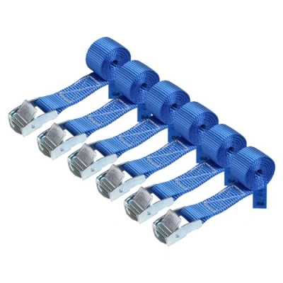 Afbeelding van BB Sport Sjorband spanband bevestigingsband met klemgesp blauw, beschikbaar in verschillende lengtes EN hoeveelheden draagvermogen tot 250 kg DIN 12195 2, 6 stucks 2.5 cm x 1 m