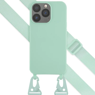 Afbeelding van Apple iPhone 13 Pro Hoesje Siliconen en TPU (zacht) Selencia Softcase/Koordhoesje/Backcover Turquoise Telefoonhoesje
