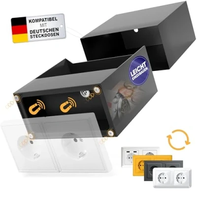 Afbeelding van Elder Welder® Stopcontactkluis, compatibel met elk Schuko dubbel stopcontact, wandkluis om in de muur te bouwen, stopcontact safe, mini safe sleutel, als geld verstopplaats, geheime kluis en verbergplaats