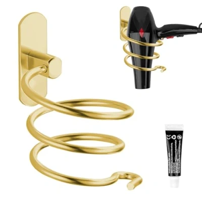 Afbeelding van Fousenuk Haardroger, spiraalvorm, houder voor haardroger en stijltang van aluminium, bevestiging zonder boren, kabelhouder keuken, badkamer, accessoires