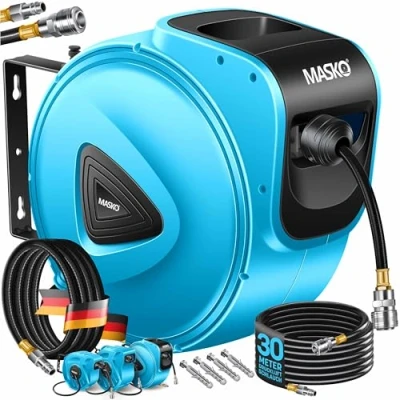 Afbeelding van MASKO® Persluchtslanghaspel automatische 1/4 aansluiting slanghaspel Slanghouder Persluchtslanghaspel, Blauw, 30m