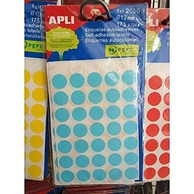 Afbeelding van Apli ronde etiketten in etui diameter 13 mm, blauw, 175 stuks, 35 per blad (2056) etiket