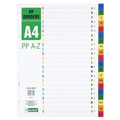 Afbeelding van D.RECT Index voor A4, PP A Z PPAZ, Verdelers, Ringband Index, Tabbladen met Nummeropdruk Z, Veelkleurig, Kleurverdelers van PP, Polypropyleen