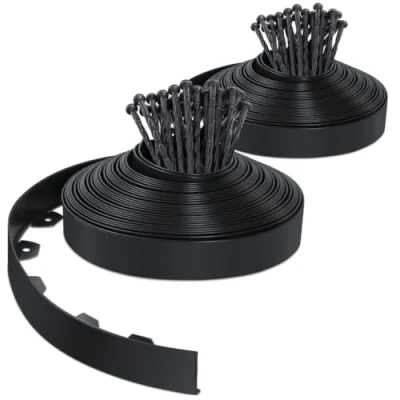 Afbeelding van VOUNOT Flexibele gazonrand van kunststof, met 80 bevestigingsnagels, lengte 40 m, hoogte 5 cm, zwart