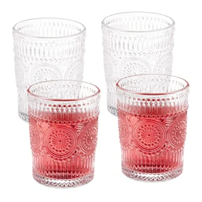 Afbeelding van Relaxdays drinkglazen set van 4 waterglazen 300 ml sapglazen boho transparant