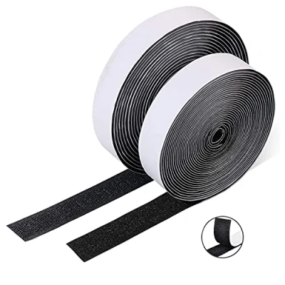Afbeelding van NC Klittenband, zelfklevend, 12 m, extra sterk, dubbelzijdig klevend met klittenbandsluiting, 20 mm breed, zelfklevend plakpad, lusband en haakband, zwart