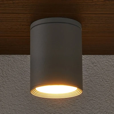 Afbeelding van Lucande plafondlamp 1licht aluminium, gehard glas H: 14 cm E27 zilvergrijs