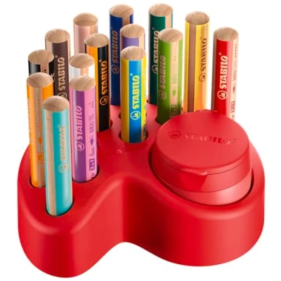 Afbeelding van STABILO woody 3 in 1 Premium Deskset 15 Stuks 10x 1, 2x Pastel, 3x duo, 1x Containerpuntenslijper,