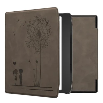 Afbeelding van kwmobile e reader hoesje geschikt voor Pocketbook Era / Color hoes Ereader flip case met standaard Kunstleren cover Paardenbloemen Liefde design in grijs