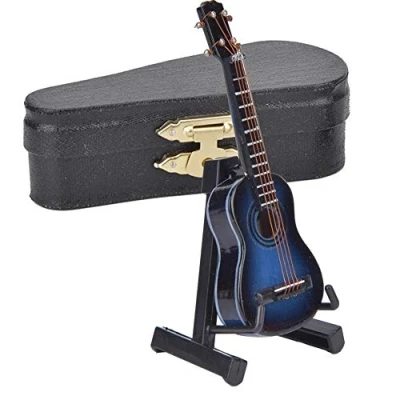 Afbeelding van Miniatuur Gitaar Model 8 cm Houten Poppenhuis Muziekinstrument Kleine Ambachtelijke Ornamenten voor Thuis Koffiehuis Ornament(Blauw)