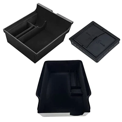 Afbeelding van 3 Pack] Middenconsole Organizer Tray Gevlokte Opbergdoos voor Tesla Model Y 2021 2022 Accessoires, Armsteun Verborgen Cubby Lade Cash, Glas, Munt, Telefoon, Sleutel