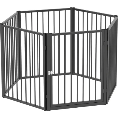 Afbeelding van PawHut puppyren Uitloop, 76 cm hoog, 8 delige met deur, vrijloophok, hondenren voor kleine tot middelgrote honden, konijnen, cavia&#039;s, staal, zwart