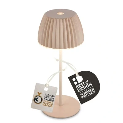 Afbeelding van BRILONER Riffle Oplaadbare Mini Tafellamp snoerloze lamp met touch dimbaar voor binnen en buiten german design award winner 2025 beige Ø8,5 x 20cm
