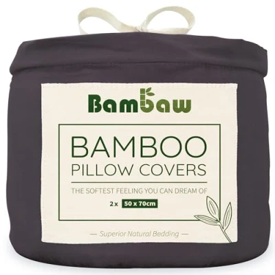 Afbeelding van Bambaw Kussenslopen 50x70 cm (Pack van 2), 100% Bamboe, Hypoallergeen, Zachte en Ademende Kussenslopen, Voor Haar Huid Houtskool