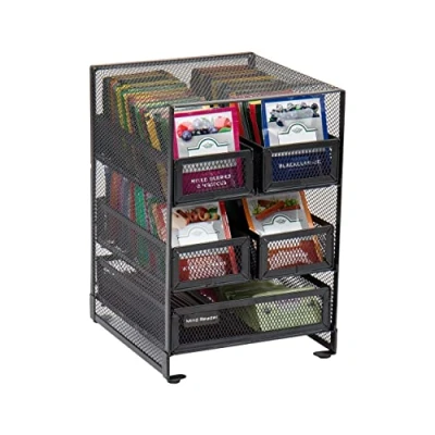 Afbeelding van Mind Reader Netwerkcollectie, 5 vaks theeorganizer, 120 theezakjes, aanrecht organizer, metalen gaas, zwart
