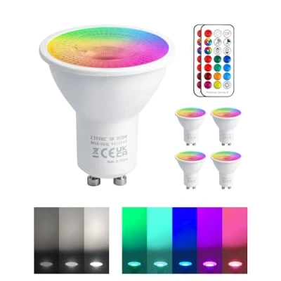 Afbeelding van REYLAX gu10 LED Kleur Veranderende Gloeilampen, 5W Dimbare Lampen Koel Wit 6000K, RGB 12 Kleuren Spotlight Lamp met Afstandsbediening, 5 Modes, Equivalent 50 Watt Lampen, 4 Stuks
