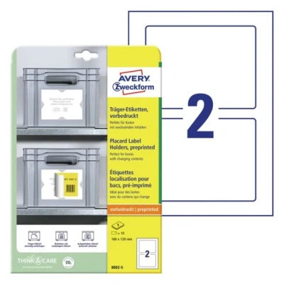 Afbeelding van Avery Zweckform 8002 5 Magazijnetiketten 160 x 120 mm Polypropyleen Wit, Lichtgrijs 10 stuk(s) Permanent hechtend